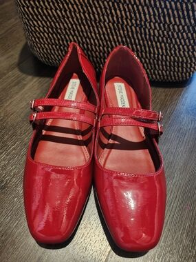 Steve Madden Red Patent Double-Strap Mary Jane Flats